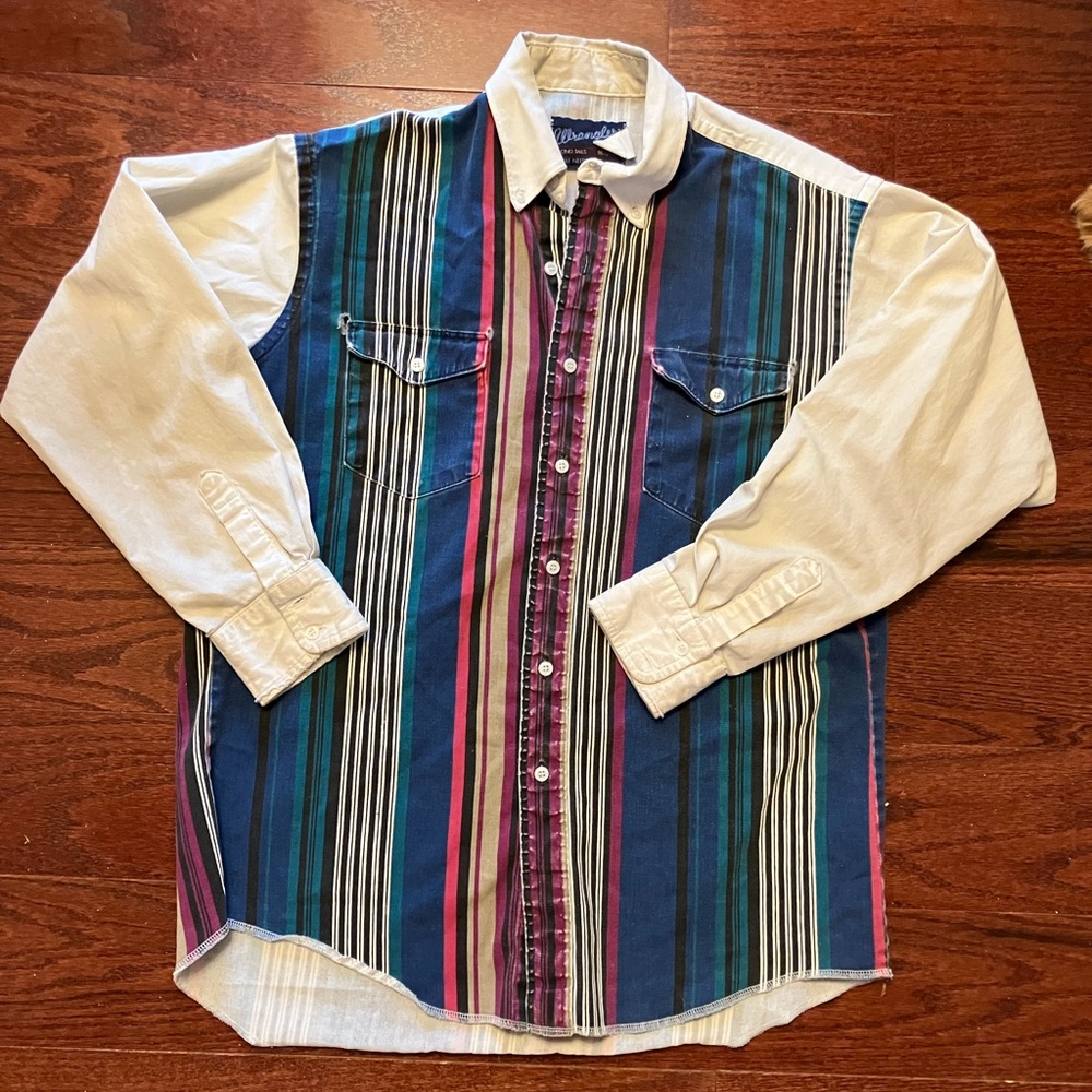 Vintage 1990s Western Wrangle Brushpopper striped button down shirt men’s M